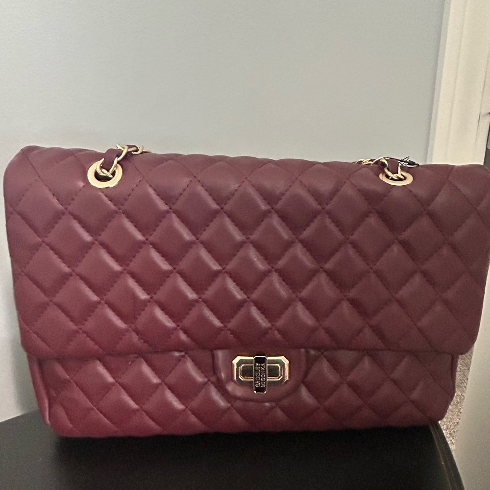 Badgley Mischka Quilted Maroon Shoulder Bag